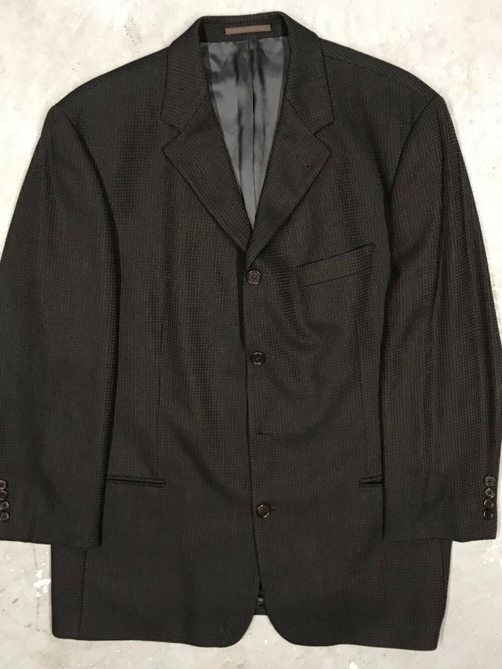 Vintage Hugo Boss Blazer Textured Wool Sport Coat Brown Italy 44L